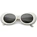 zeroUV - White Bold Retro Oval Mod Thick Frame Sunglasses Clout Goggles with Round Colored Lens 51mm (White / Smoke)