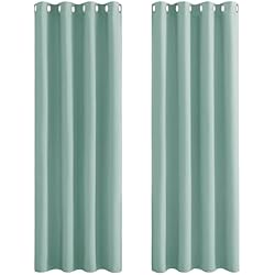 Tramas Cortinas Opacas PONY DANCE Cortinas Verdes Cortinas Opacas Termicas Aislantes Frio y Calor 2 Piezas Cortinas Habitacion Matrimonio Cortina Opaca Ventana con Ojales, 140X245 cm, Verde Claro