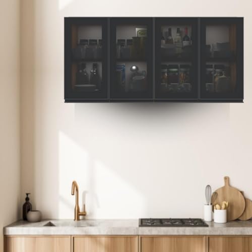 Image of SPECIALITY PANELS Multipurpose Cabinet with Modern Elegance Tinted Glass Wall Cabinet, Space Organizer for Office /Kitchen in (Cochwood Dark, 4 Glass Shutter)