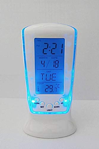 Image of skyzone Plastic Digital Square Alarm Clock Temperature Calendar Table Desk Clock with LCD Display and Back Light (White)