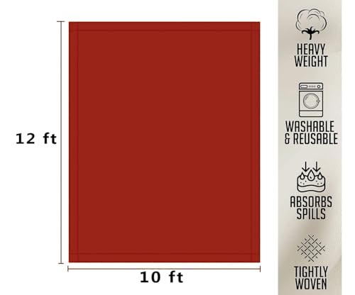ZUPERIA Lona de Protección Roja (10' x 12' pies - Paquete de 2) - Lona de Lona Pura para Pintura, Cortinas y Protección de Suelos, Lavable y Reutilizable, Cubierta de Pintura Tejida Ajustada para Uso Multipropósito miniatura 3