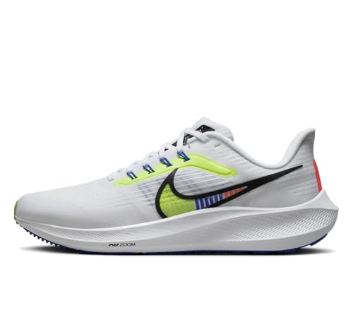 NIKE Air Zoom Pegasus 39 Premium Baskets pour homme, Blanc Noir Racer Blue Volt, 45 EU