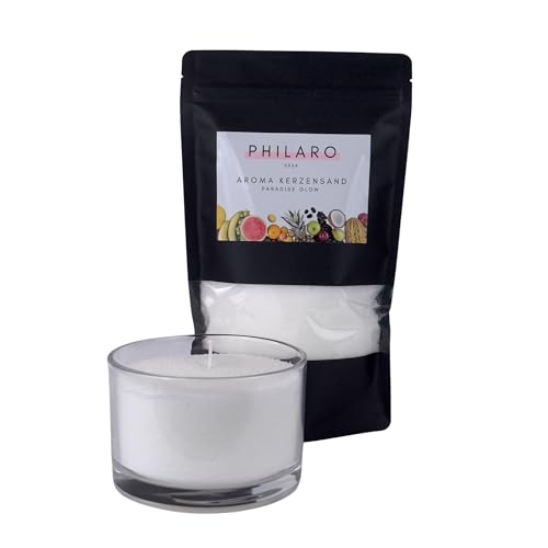 Philaro Kerzensand mit Duft - Paradise Glow - 400g inkl. 4 Dochte in vier Duftvarianten - Kerzengranulat - Aromasand - Kreative DIY Kerzen - Kerzenalternative