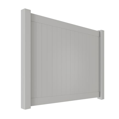 ALEKO Vinyl Privacy Fence Panel Kit, Gray PVC with Post, Full Privacy Outdoor Fencing, UV & Waterproof, Reinforced Steel Rail, DIY Installation Denver Series 8 ft. x 6 ft.