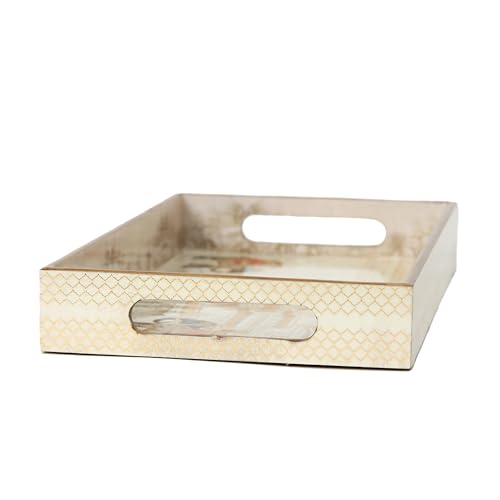 Image of Set of 3 Waterproof Wooden Trays - Royal Heritage Design with Palace & Elephant Artwork, Multipurpose Lacquer Coated MDF Serving Trays (16x10, 14x8, 12x6 Inches)(Setof3- WhiteElephant)