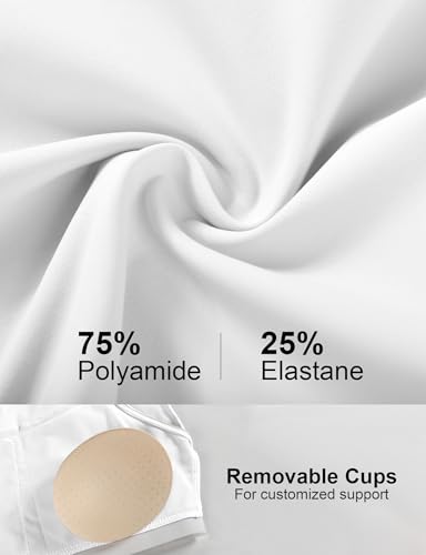 YHOZUM Sports Bras for Women with Support, High Neck Double Lined Padded Crop Tank Tops, Workout Push Up Compression Bralettes with Built Seamless, Cute Pull Over Gym Athletic Bras Molded Cup White