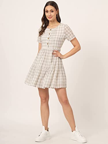 Image of BEATNIK Cotton Ruffled Sleeves Printed White Women Dresses