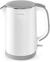 Electric Kettle, Miroco Double Wall 100% Stainless Steel Cool Touch Tea Kettle with 1500W Fast Boiling Heater, Cordless...
