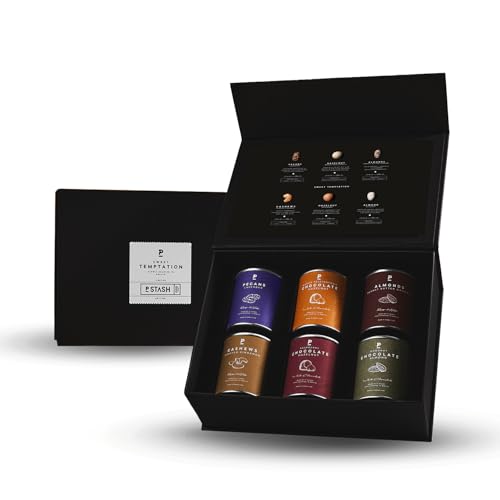 P-Stash Black Box Nussmischung Sweet Temptation - 6er Box Nüsse Mix - Pekannüsse, Haselnüsse, Mandeln & Cashews - Mixed Nuts mit einzigartigen Gewürzkombinationen, handgeröstet in Berlin