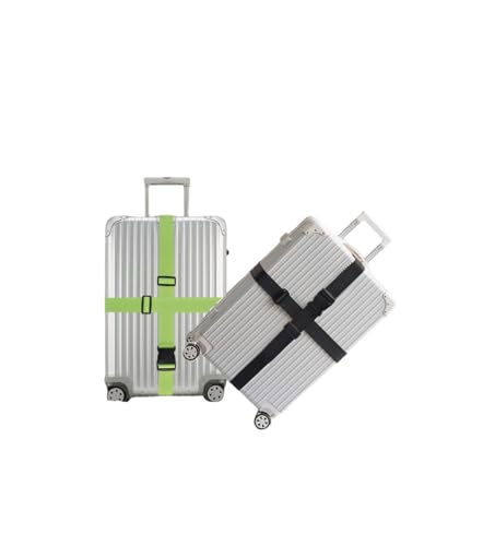 Image of Travel Luggage Straps 2 Pieces Adjustable Lightweight Suitcase Belt Upgraded Larger Thicker Sturdier Buckle with Black Green Red Yellow Straps (Green)