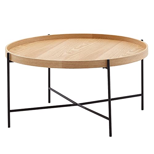 möbelando Couchtisch 78x78x40 cm Sofatisch Holz/Metall Wohnzimmertisch Eiche | Design Stubentisch Modern Rund | Holztisch Kaffeetisch | Tisch Wohnzimmer