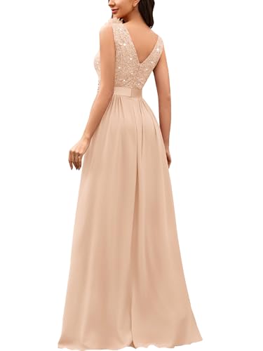 Image of Miusol Women's Vintage V-Neck Sequined Split Formal Evening Maxi Dress