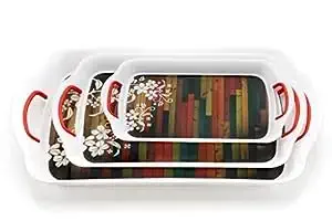 D Florence Serving Tray Set of 3, Melamine Trays for Kitchen | Snacks Serving Tray | Tray Set for Serving | Tea Tray for Serving Fancy | Trays for Serving | Gift Item(Pack of 1)