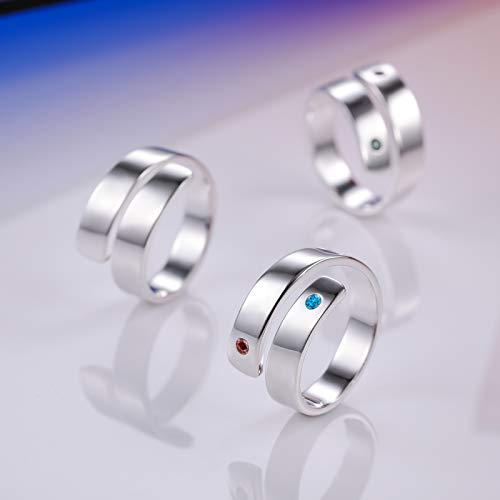 VIBOOS Personalized 925 Sterling Silver Spiral Twist Ring Engraving Name/Date for Women Best Friend Customized Birthstones Adjustable Open Wrap Band Wedding Engagement Promise Ring3