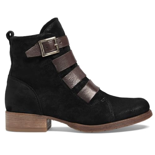 LEHOOR Combat Booties for Women Low Chunky Heel Round Toe Western Ankle Boots Burnished Side Zipper Suede Cowboy Cowgirl Boot Buckle Strap Two-Toned Short Riding Boots Fall Winter Vintage 4-11 M US2