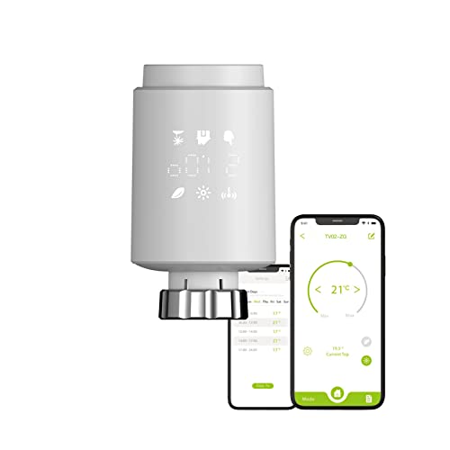 Qiumi Zigbee Thermostat Heizkörper Ventil, eTRV, Größe kompatibel mit den meisten Ventilen, Die Anzeige Schriftart Richtung ist einstellbar