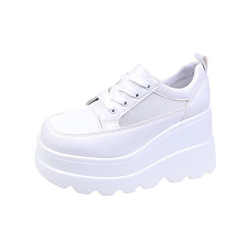 Casual Wedge Sneakers Ankle Boots Autumn And Winter Platform Breathable Hollow Shoes White Shoes Female Students Single Shoes Fashion Ladies High Heels Pumps Shoes ( Color : White , Shoe Size : 5.5 )