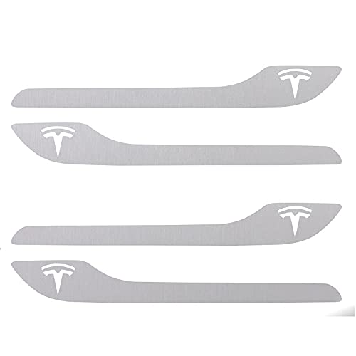Image of IPG Compatible for Model 3 / Model Y /Juniper Door Handle Decal Sticker Wrap Kit (Set of 4) with Tesla Logo Personalize Your Tesla (Brushed Aluminum)