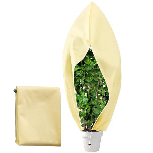 Vaskula Toile Hivernage Plante Exterieur 120 x 180 cm Housse Hivernage avec Fermeture Eclair et Cordon de Serrage Réutilisable Voile Hivernage pour Plantes en Pot Protection Arbre Hiver