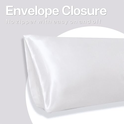 Image of MR&HM Satin Body Pillow Cover, Soft and Breathable Body Pillow Case with Envelope Closure, Cooling and Silky Long Pillowcase for Hair and Skin,Grey (20x54, White)