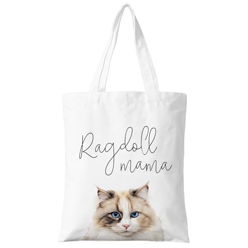 ZYQFN Ragdoll Mama Canvas Tote Bag for Women, Cat Lovers