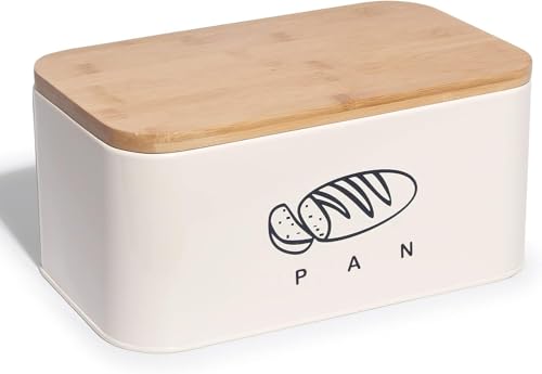 Madera Nieve Panera de bambú ecológico | Cubierta convertible en tabla de cortar | Ideal para almacenar pan y mantenerlo fresco por más tiempo | Diseño retro para cocina (Beige tapa de Bambú)