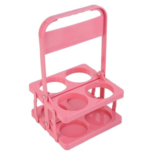 Bodaon 4 Cup Drink Carrier with Handle, Plastic Cup Carriers for Drinks, Drink Holder for Car, Take Out Delivery Drivers Accessories, Portable Foldable Reusable Mobile, Use for Food Delivery Bag, Pink