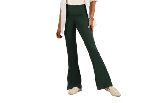 Image of BlissClub Women's Comfort Fit Mid Rise Ultimate Slit Flare Pants - Lite Tall |Above 5'5 | Stylish Slits | Stretchy | Comfortable | Back Pocket