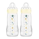 MAM Pack 2 Biberones, a partir de 6 Meses, 330ml, con Tetina X Especial Líquidos Espesos de Silicona de Fácil Aceptación, Fácil de Sostener, Fácil de Limpiar, MAM Easy Active, Neutro, Pack de 2uds