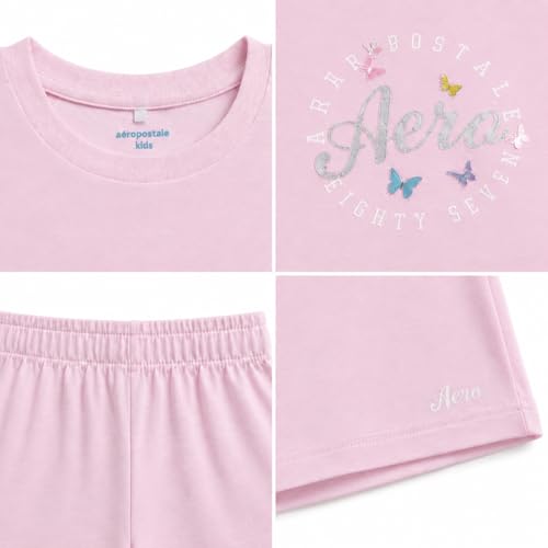 Image of AEROPOSTALE Girls Athletic Shorts Set - 2 Piece Jersey Graphic T Shirts & Fleece Cargo Shorts - Kids Activewear Clothing Set