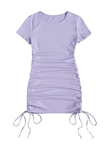 Image of Milumia Women's Casual Rib Knit Short Sleeve Drawstring T Shirt Dress