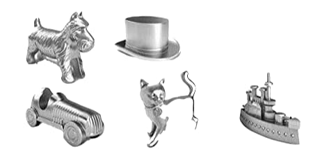 Classic Monopoly Board Game Replacement Pieces Movers Tokens Pawns ~Set Of 5 ~ Scotty Dog, Cat, Top Hat, Race Car, And Battleship ~ Family Fun #TOP2