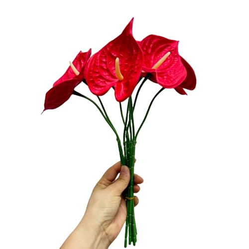 Rikyo 8 flores artificiales de lirio de anturio de 13 pulgadas permanentes para decoración del hogar, ramo de novia, boda, festival, fiesta, manualidades, arreglos de decoración de tiendas, accesorios