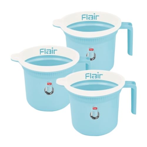Image of FLAIR Estella Plastic Bath Mug Set of 3 - Durable, Lightweight & Stylish - Ideal for Daily Use in Bathroom & Kitchen (Blue, 1 LTR)