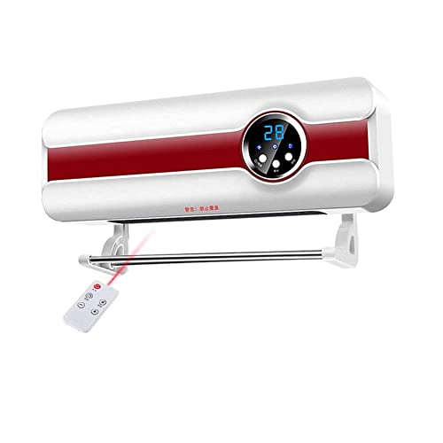 Calentador de ventilador eléctrico con control remoto montado en la pared con rejilla de secado, sincronización de 8 horas, protección contra sobrecalentamiento, pantalla