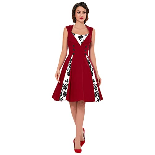 Image of KILLREAL Women's Vintage Polka Dot Print A-Line Pin Up Style Sleeveless Cocktail Party Casual Dress
