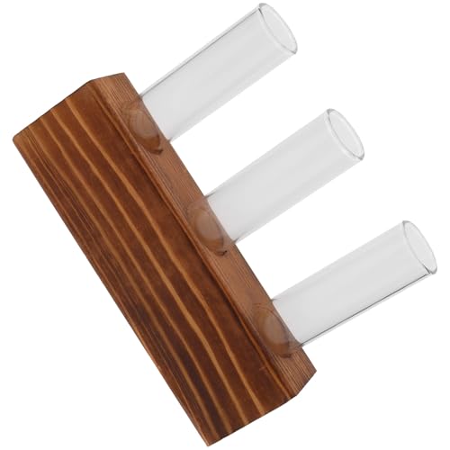 Hemobllo Vases en Verre Transparents De Propagation Hydroponique Support en Bois Naturel 3 Tubes à Essai pour Décoration Intérieure Et Plantes D’intérieur