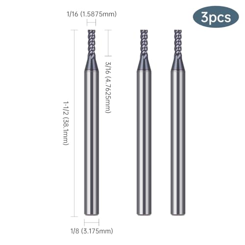Image of HUHAO Square End Mill(3Pcs),4 Flute Cutter Tip Dia 1 /16 inch Variable Straight Milling Cutter 1 /8 inch Shank End Mill for Carbon Steel,Prehardened Steel,Stainless Steels