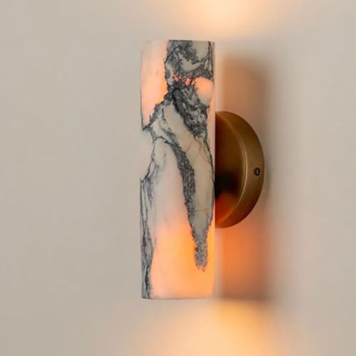 JISHUBO Cylindrical Marble Wall Light, G9 Light Source Hardwired Wall Lamp, Nordic Industrial Natural Stone Wall Sconce, Restaurant Bedroom Living Room Wall Mounted Lighting Fixtures