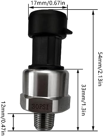 Flylin Pressure Transducer Sender Sensor with Connector, Stainless Steel 1/8”-27 NPT Pressure Transducer Sensor Compatible for Oil Fuel Air Water (300 PSI)