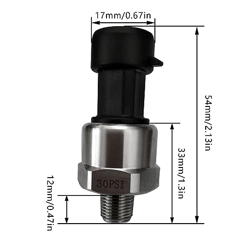 Flylin Pressure Transducer Sender Sensor with Connector, Stainless Steel 1/8”-27 NPT Pressure Transducer Sensor Compatible for Oil Fuel Air Water (300 PSI)