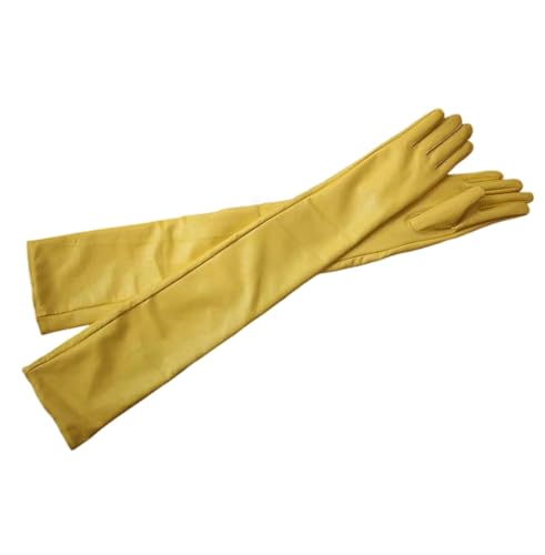 Image of Kelsiop Women's Long Yellow Genuine Leather Gloves Slim Fit Club Performance Formal Party Elegant Sheepskin Style
