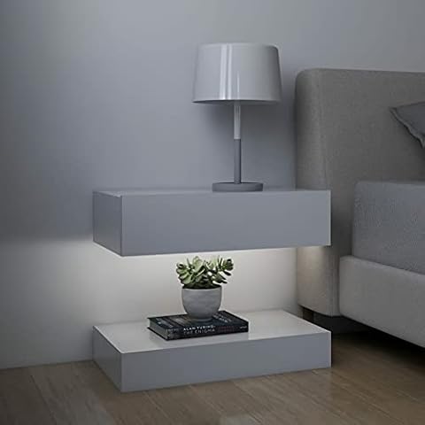 Goliraya Bed Cabinet Bedside Cabinet with LED Sideboard Nightstand 2 pcs Bedside Tables Bed Side Table 60x35 cm Chipboard, White Cover