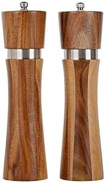 Wooden Pepper Mill Grinder and Salt Shaker Set - Manual Adjustable Coarseness Spice for Enhancing Flavors