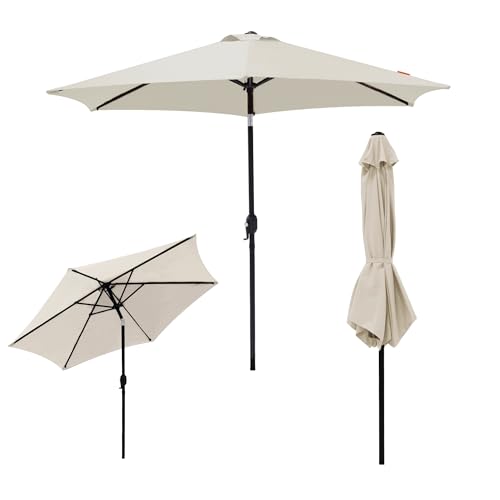 JJ. Parasol droit rond inclinable Juanito Ø270 cm Parasol droit Ø2,7 m Meilleur rapport qualité/prix Ouverture avec manivelle Beige ivoire