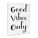 3dRose, Good Vibes Only In Black and White Cursive Script Font, Museum Grade Canvas Wrap 8x10