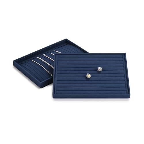Plateau à bijoux en microfibre bleu à 7 emplacements pour bagues - 7