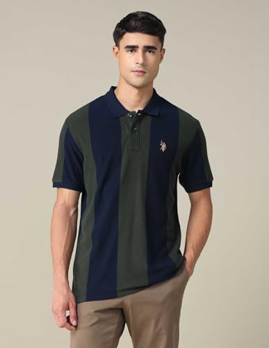 Image of U.S. Polo ASSN. Striped Slim Fit Polo T Shirts for Men - 100% Cotton, Half Sleeves Mens Tshirt
