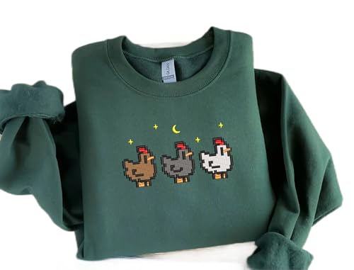 Embroidered Stardew Valley Chicken Sweatshirt, Perfect Gift for Gamers, Stand out with Gaming-inspired Fashion, Cozy & Cute Gaming Attire