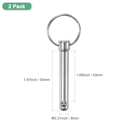 M METERXITY 2er-Pack Schnellspannstifte, 5/16 [8mm] Durchmesser, 1,69 [43mm] Verwendungslänge Bimini Top Stift für Schiffbau/Anhänger, 1,97 [50mm] Gesamtlänge Kohlenstoffstahl-Stifte
